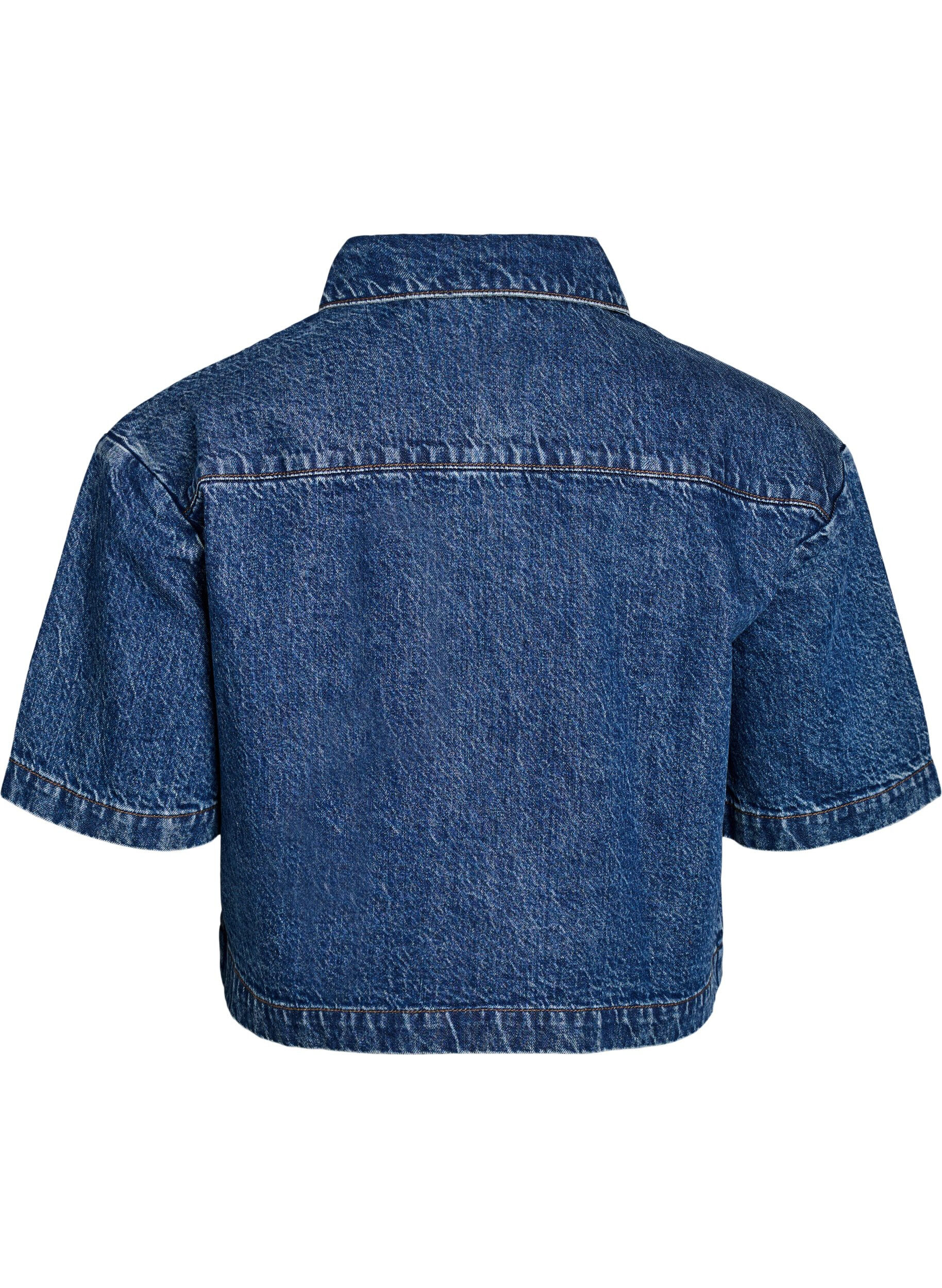 ZizziDenimjas met korte mouwen en knoopsluiting, Blauw, Packshot image number 1