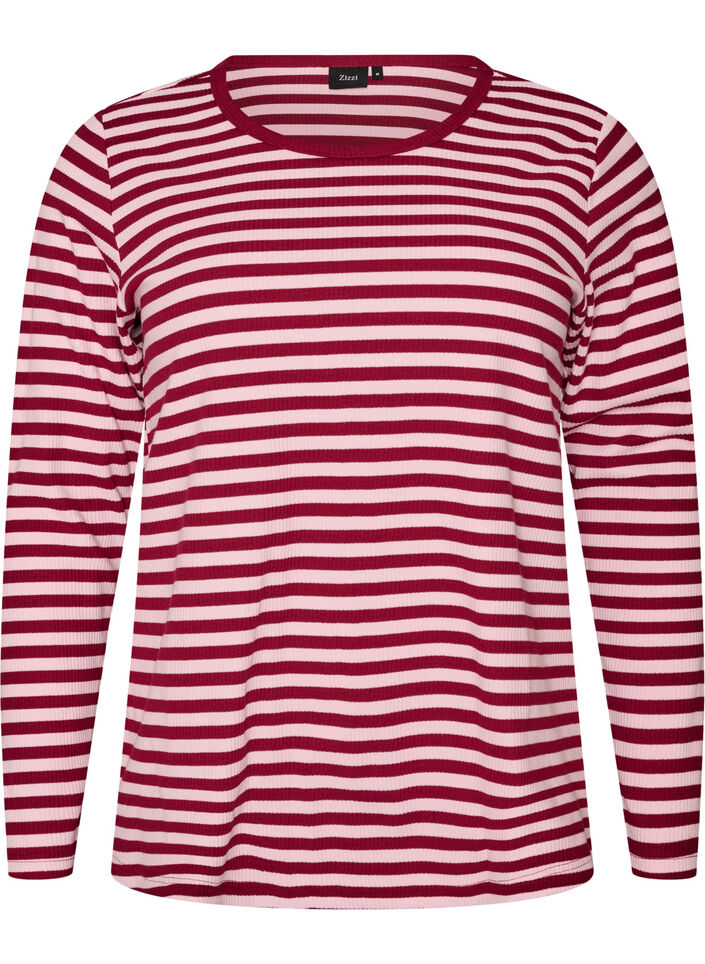 Gestreepte blouse met lange mouwen, Roze, Packshot image number 0