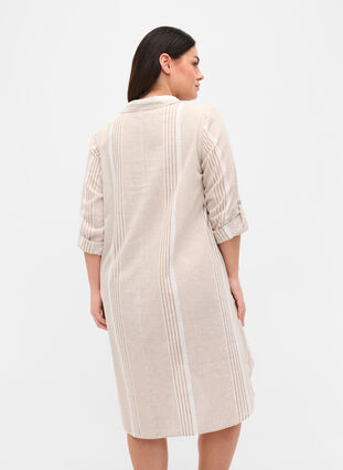 Gestreepte jurk gemaakt van katoen en linnen, White Taupe Stripe, Model image number 1