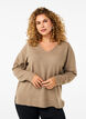 Gebreide blouse met V-hals, Desert Taupe Melange, Model image number 0