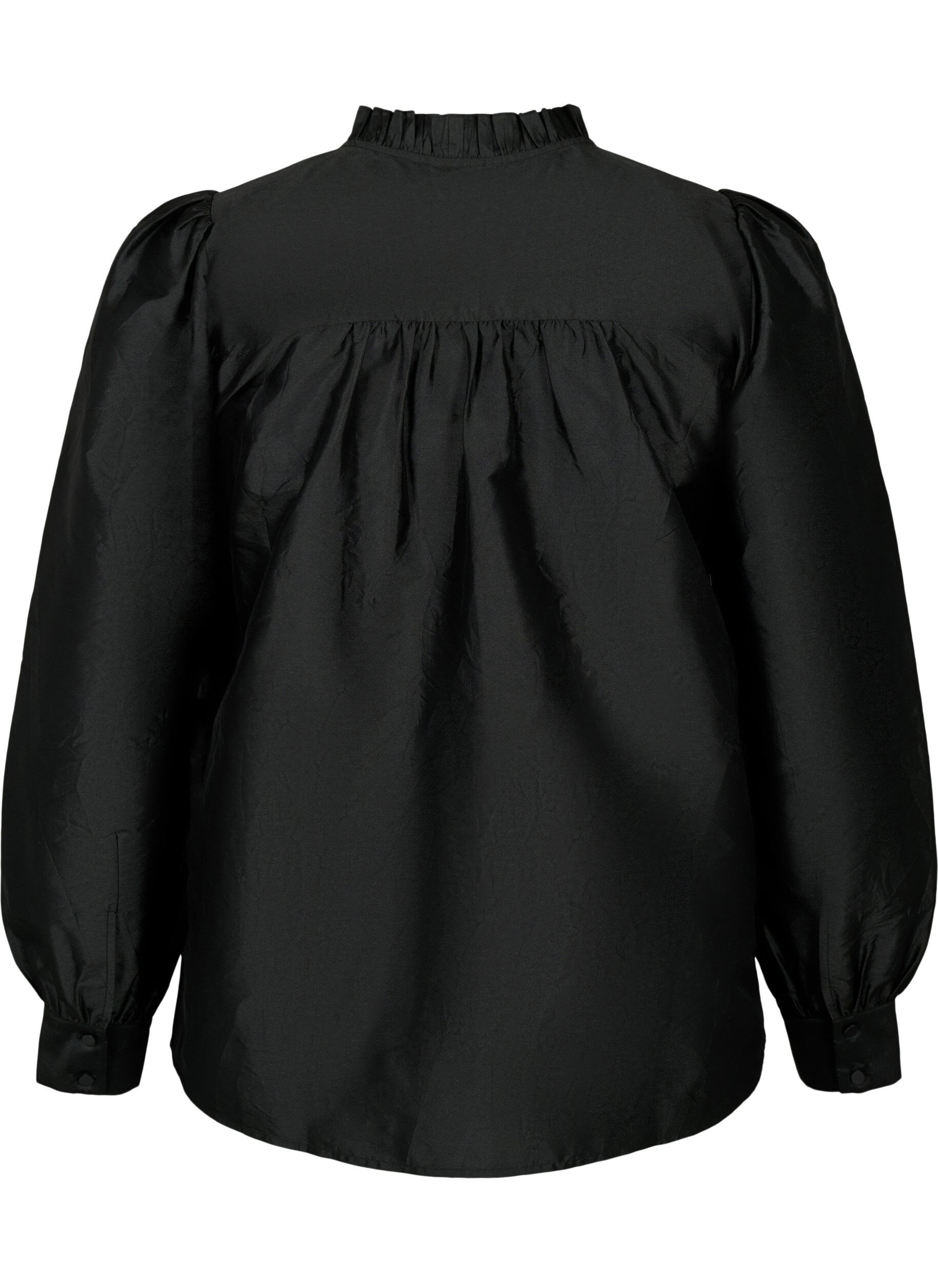 Zizzi Glanzende shirtblouse met ruches, Black, Packshot image number 1