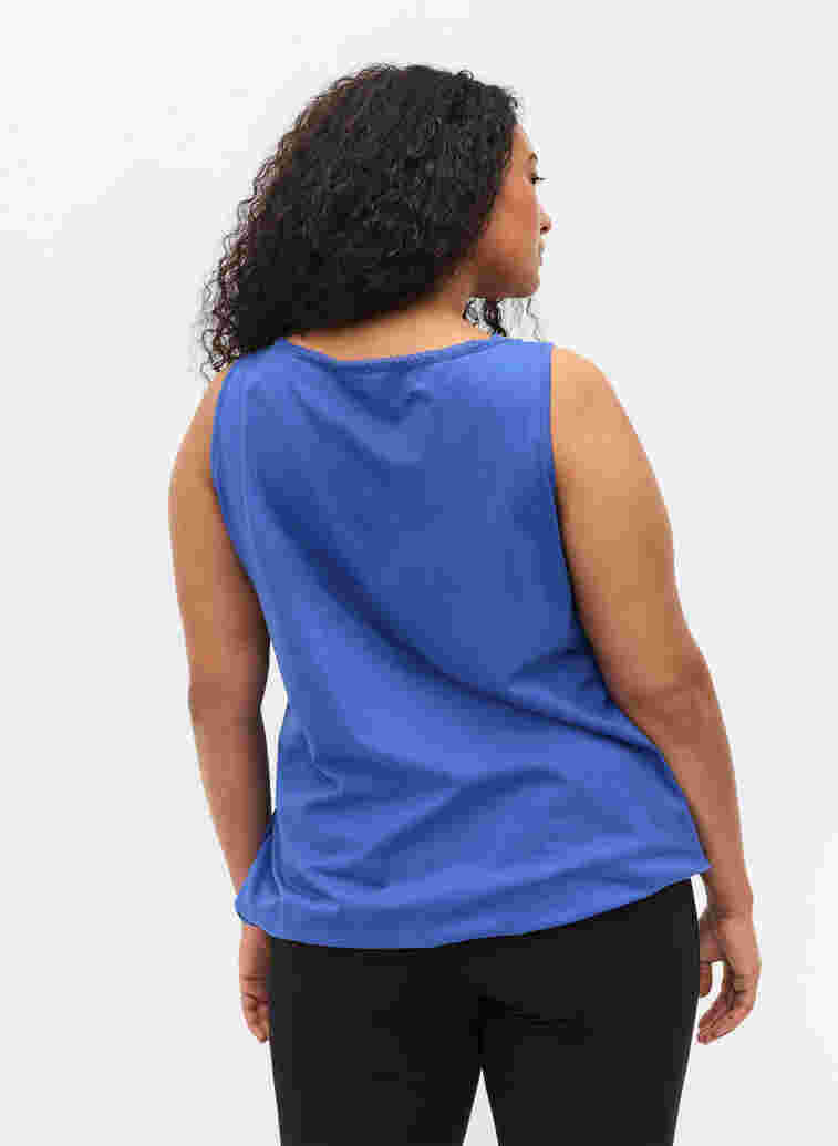 Katoenen top met ronde hals en kanten rand, Dazzling Blue, Model image number 1