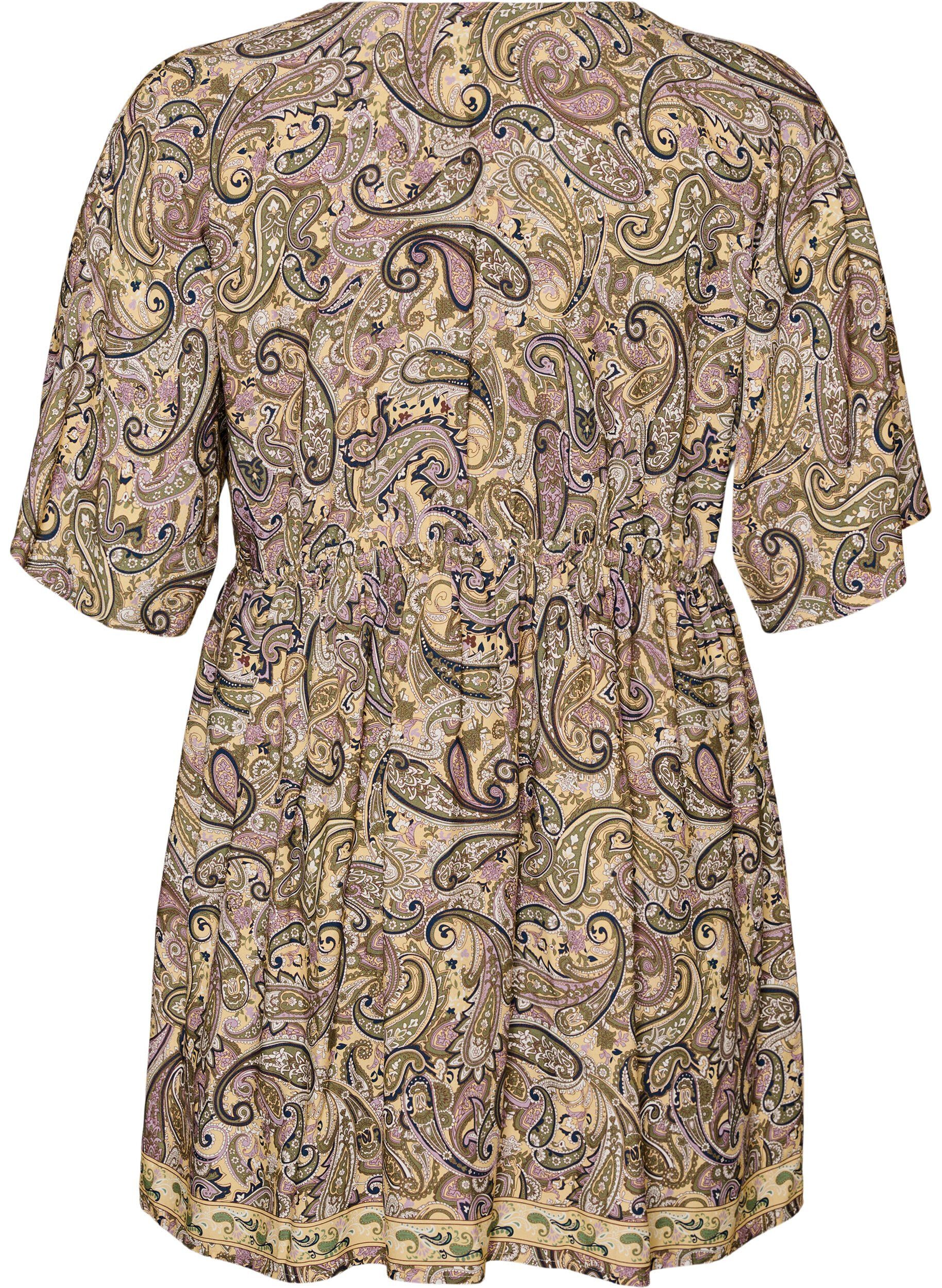 ZizziViscose tuniek met paisleyprint en aantrekkoord, Geel, Packshot image number 1