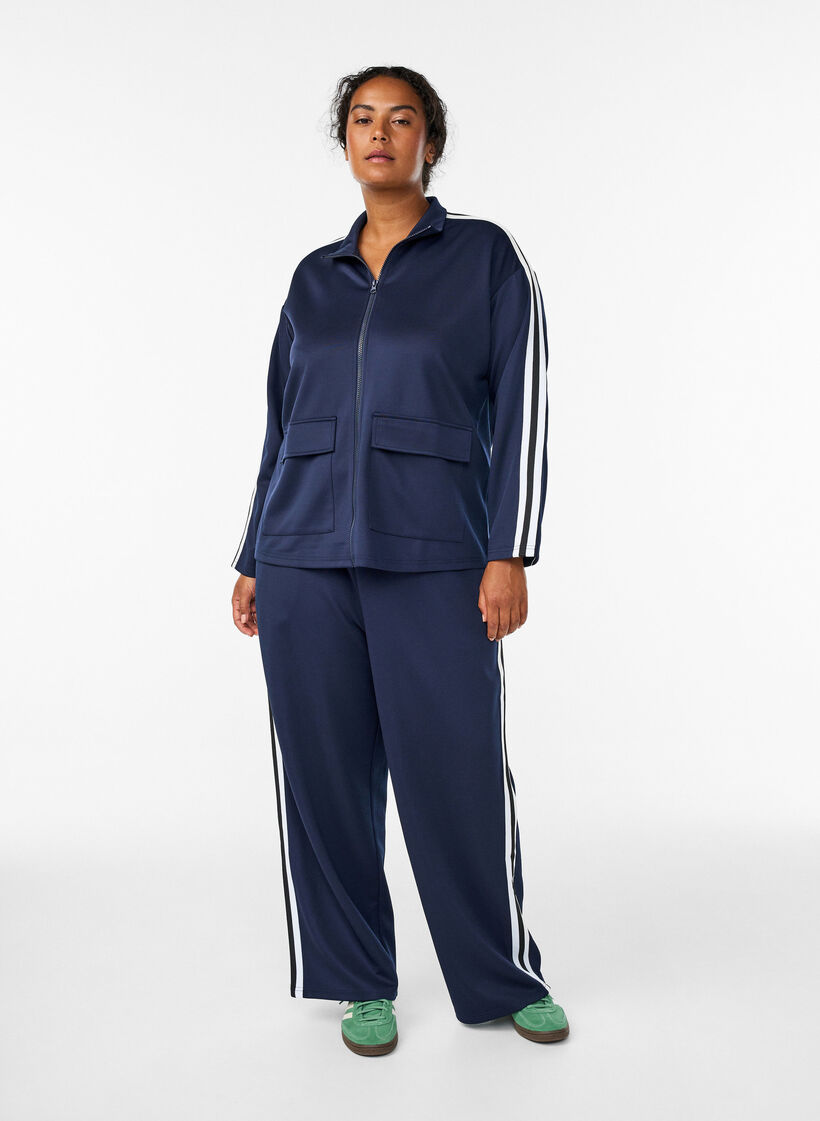 Trackpants met hoge taille en sportieve strepen, Blauw, Model image number 0