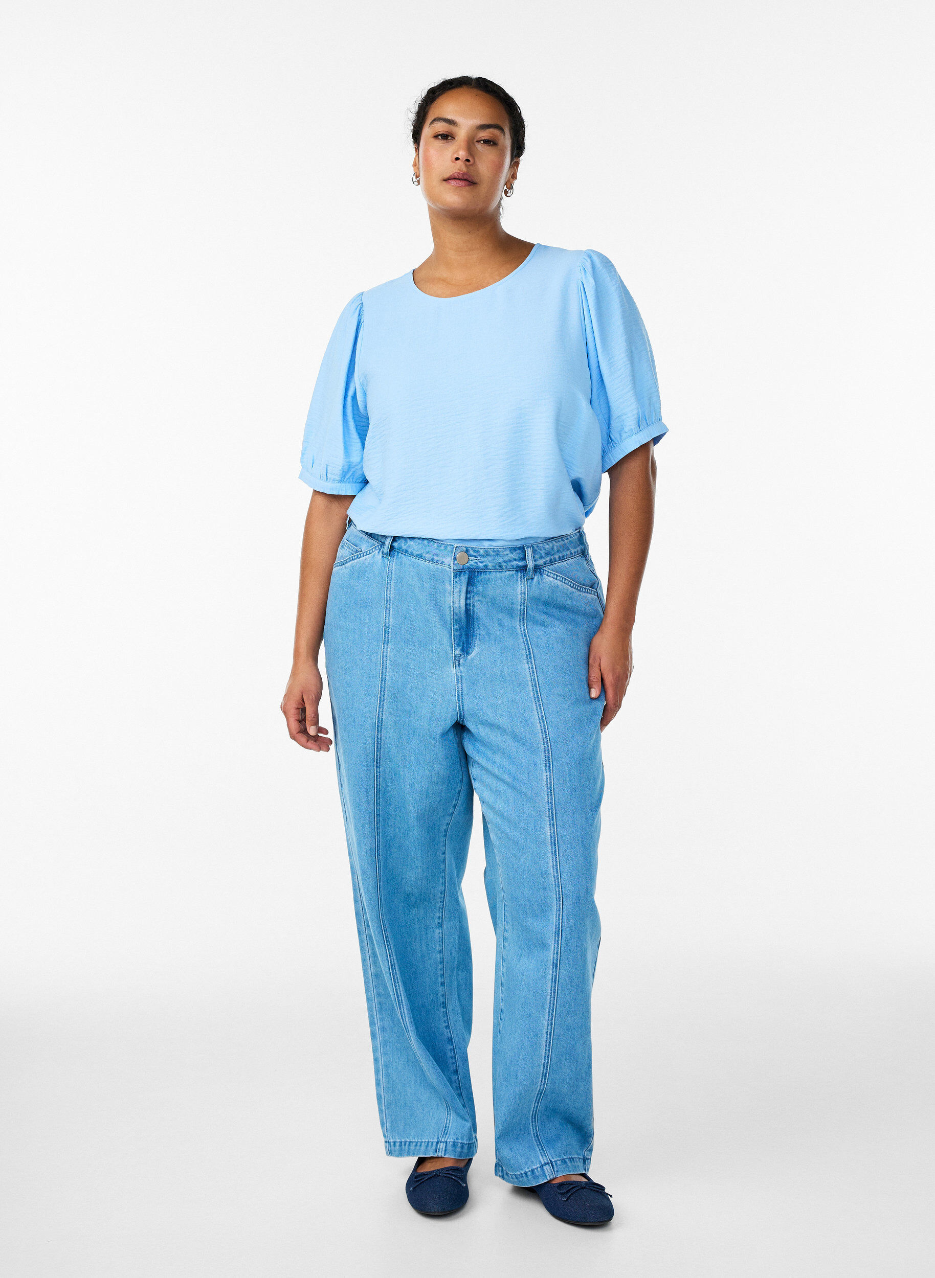 Zizzi Viscose blouse met 1/2 mouwen, Blauw, Model image number 1