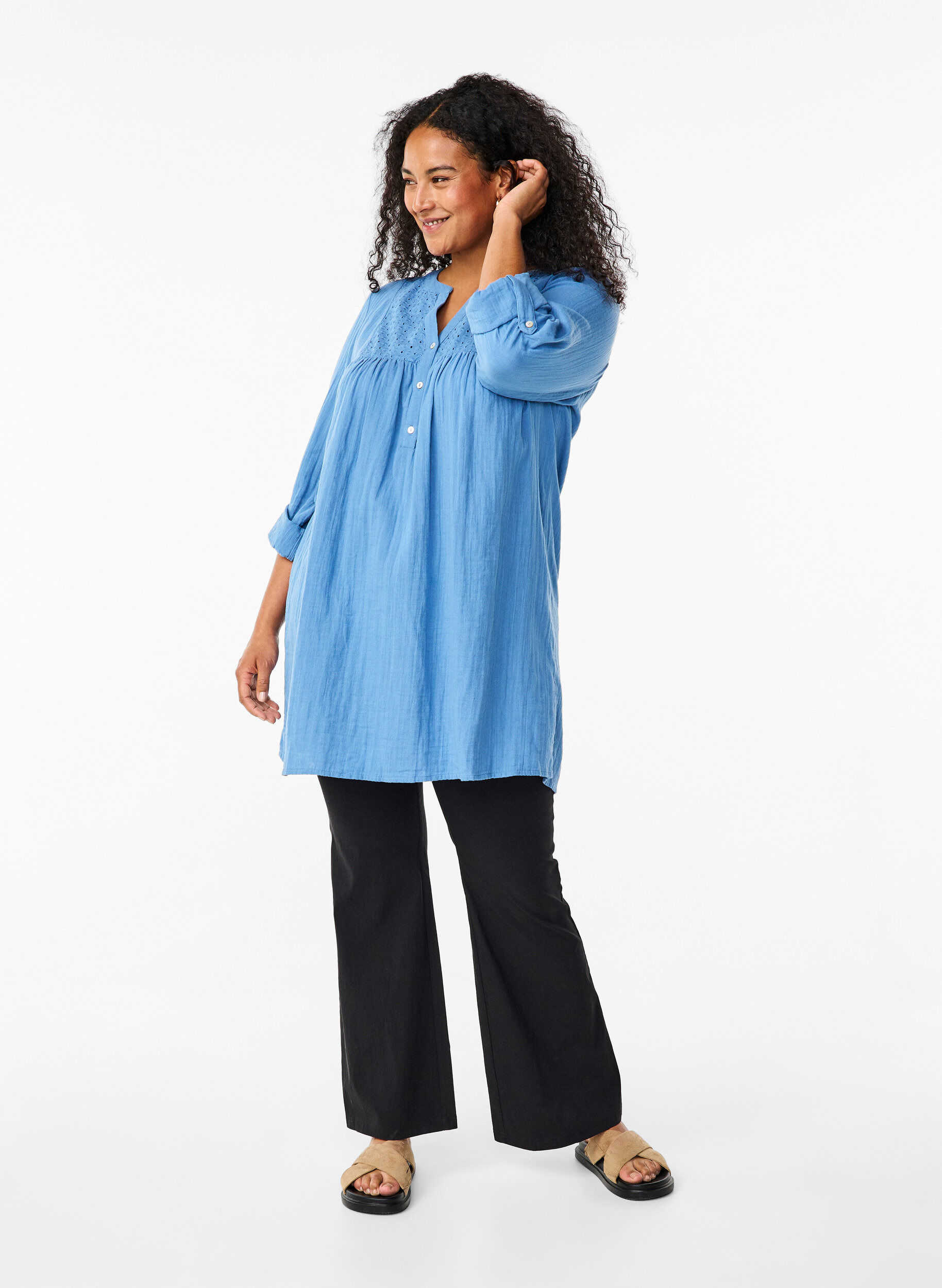 Zizzi Katoenen tuniek met broderie anglaise, Riverside, Model image number 2