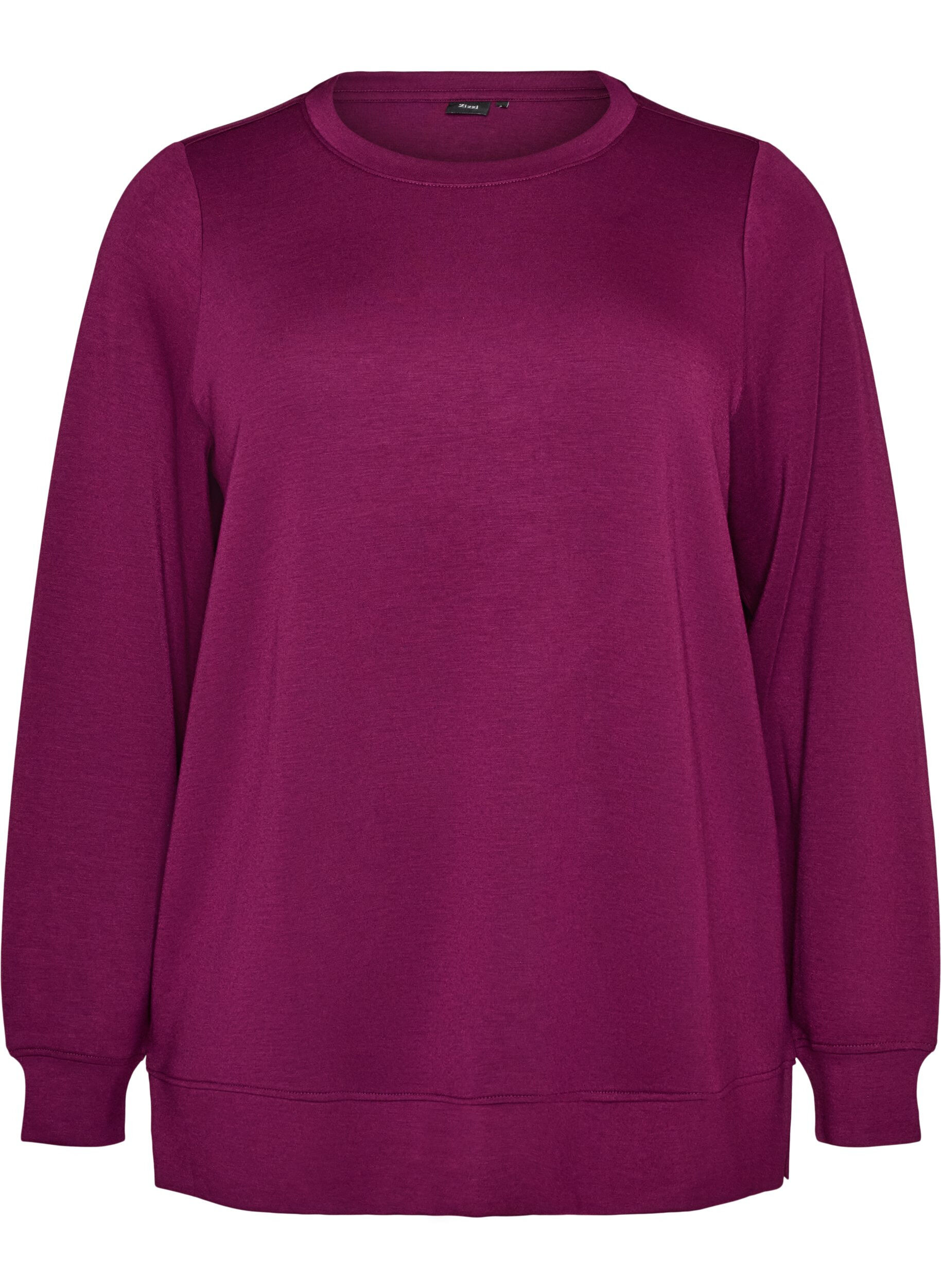 ZizziJersey blouse met lange mouwen en een ronde hals, Paars, Packshot image number 0