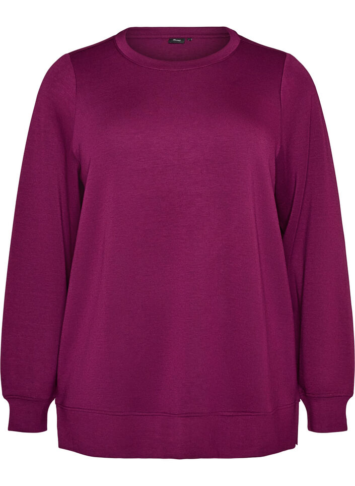 Jersey blouse met lange mouwen en een ronde hals, Paars, Packshot image number 0