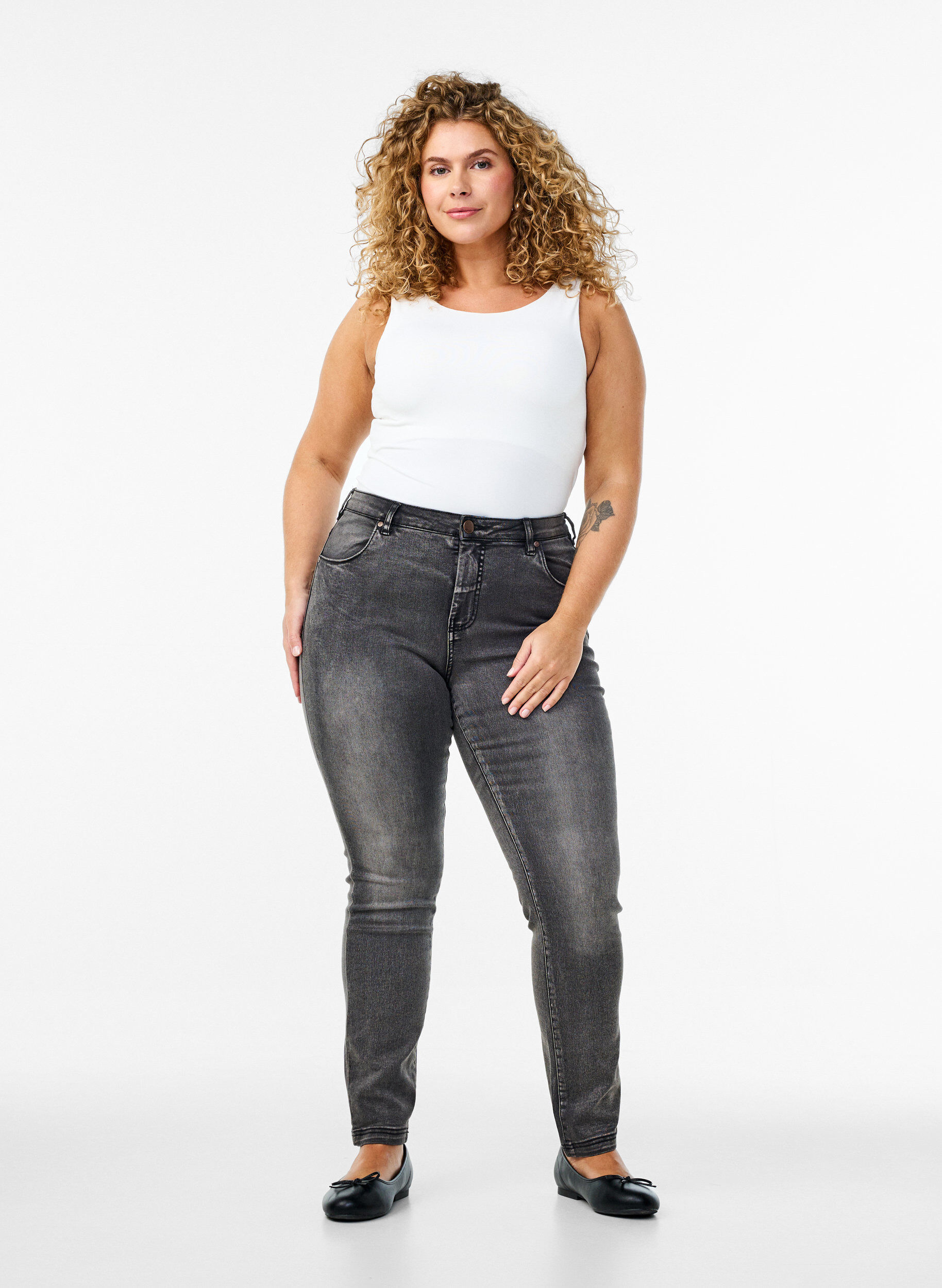 Slim fit Emily jeans met normale taille, Grijs, Model