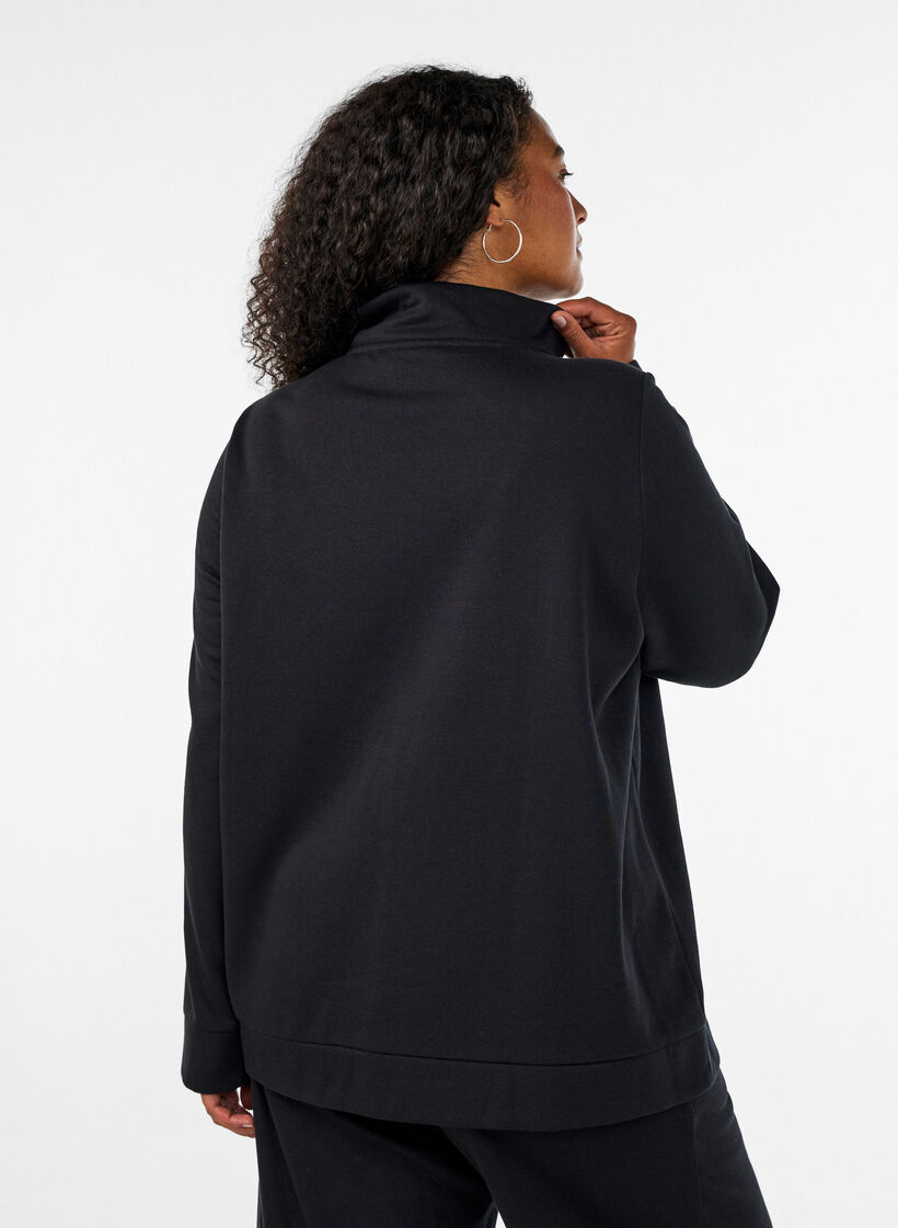 Sweatshirt met hoge kraag en ritssluiting, Zwart, Model image number 2