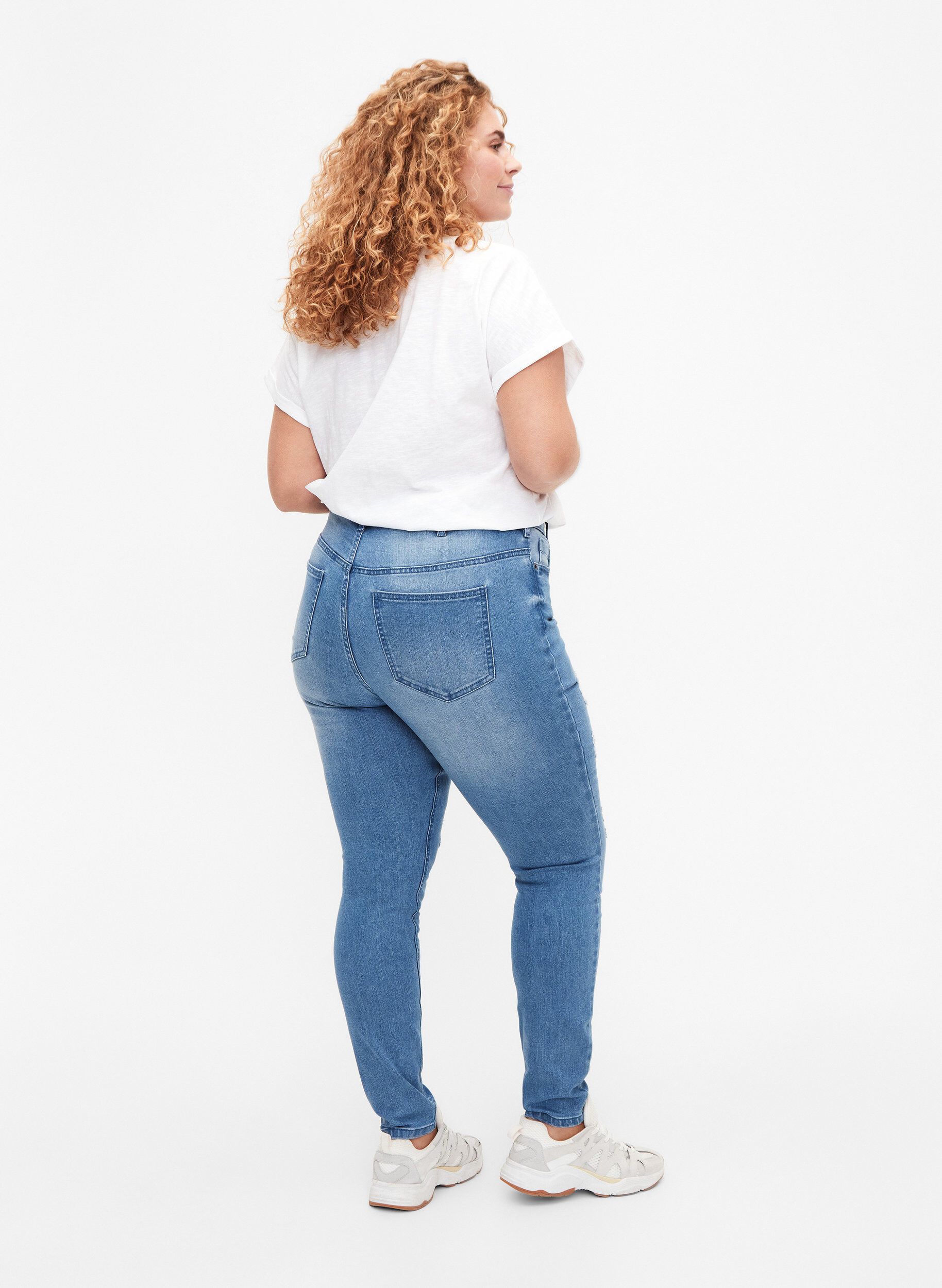 Zizzi Amy jeans met super slim fit en ripped details, Blauw, Model image number 1