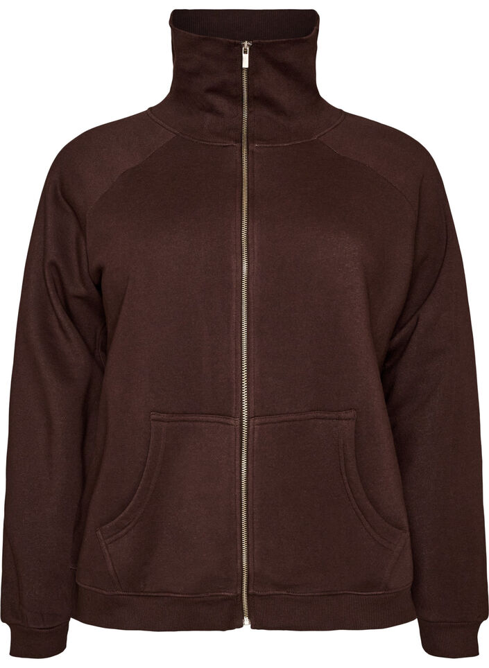 Sweatvest met hoge kraag en rits, Bruin, Packshot image number 0