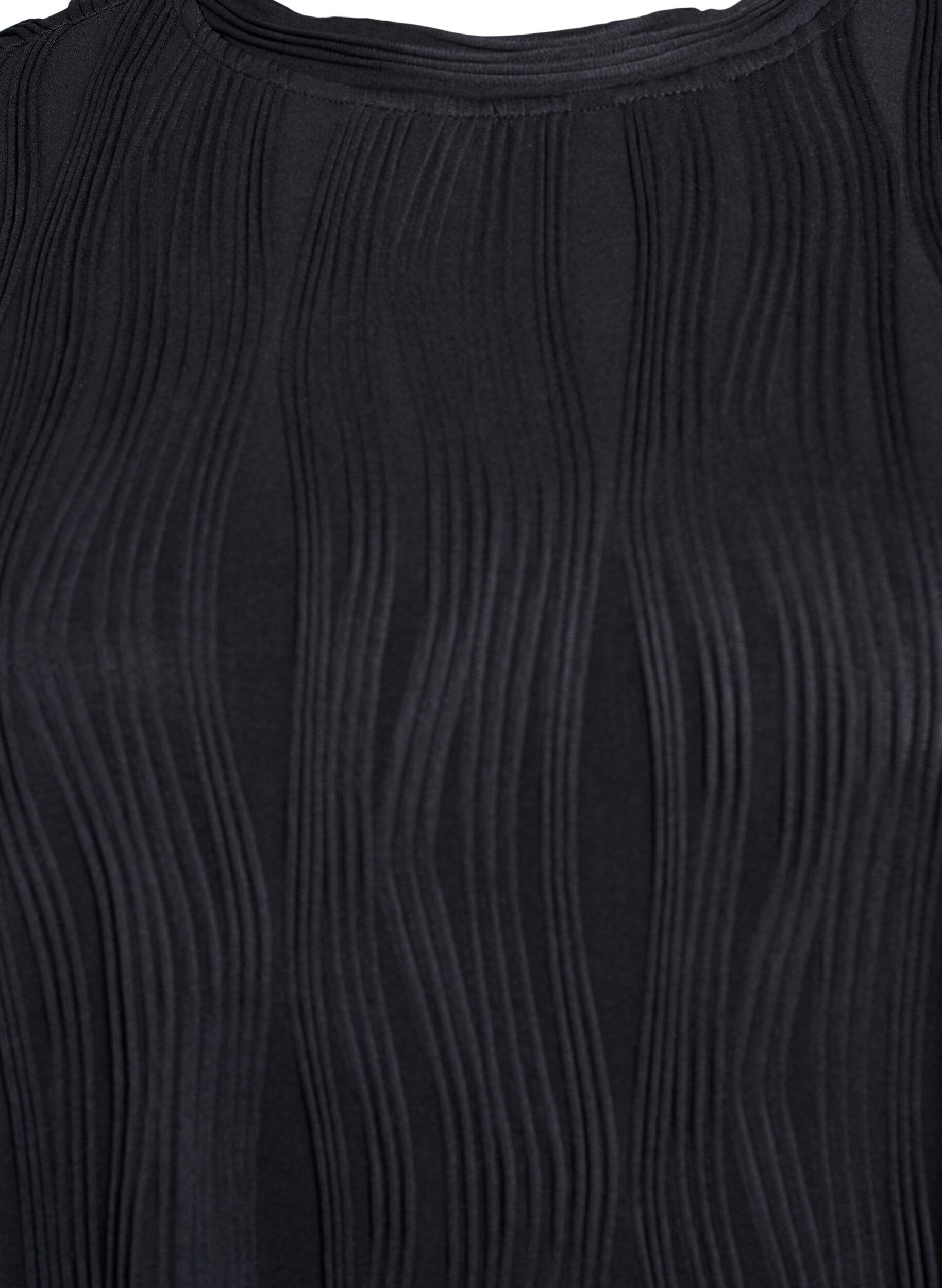 Zizzi Blouse met korte mouwen en een golvende textuur, Zwart, Packshot image number 2