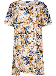 Viscose jurk met korte mouwen en paisleyprint, Ecru Flower