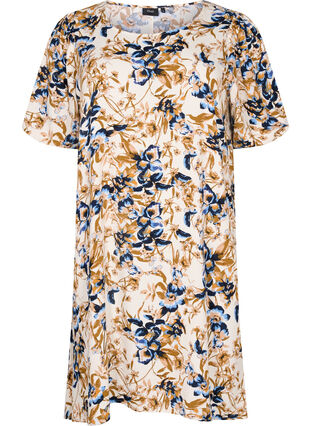 Viscose jurk met korte mouwen en paisleyprint, Ecru Flower, Packshot image number 0