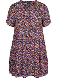 Viscose jurk met korte mouwen en a-lijn, Purple Ditsy Flower