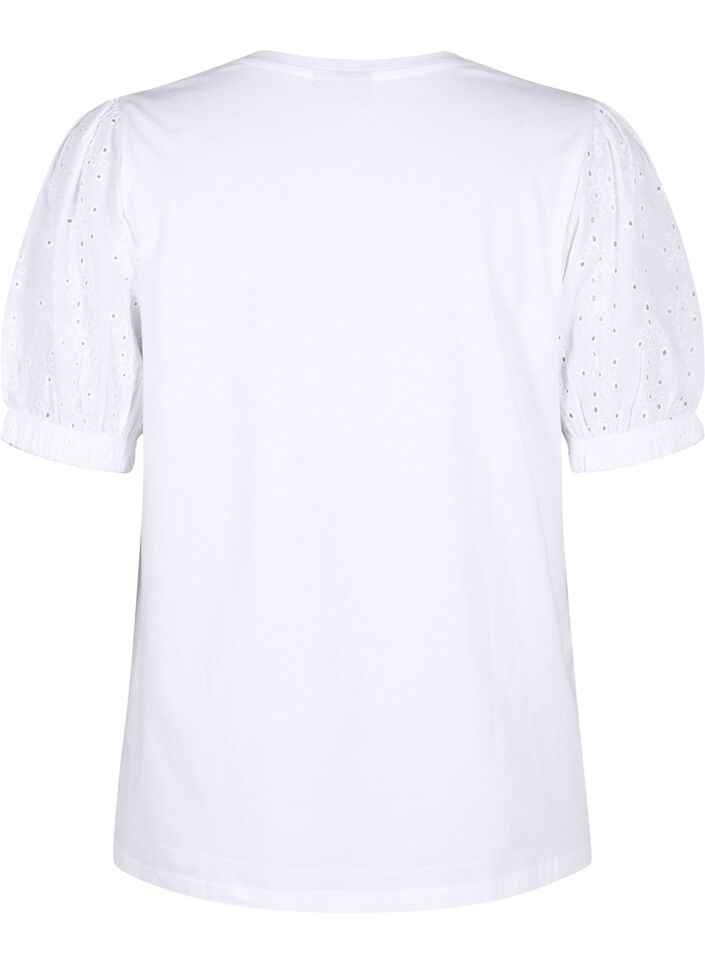Biologisch katoenen blouse met broderie anglaise mouwen, Bright White, Packshot image number 1