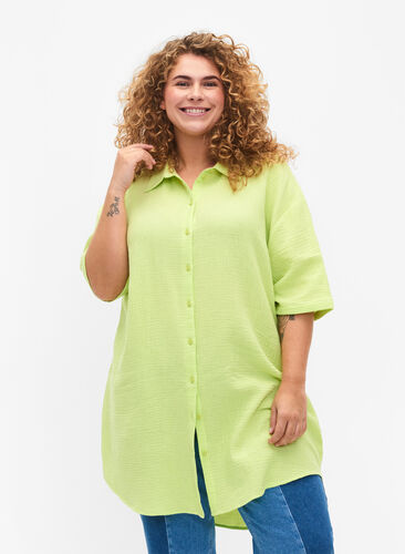 Overhemd van katoen met halflange mouwen, Wild Lime, Model image number 0