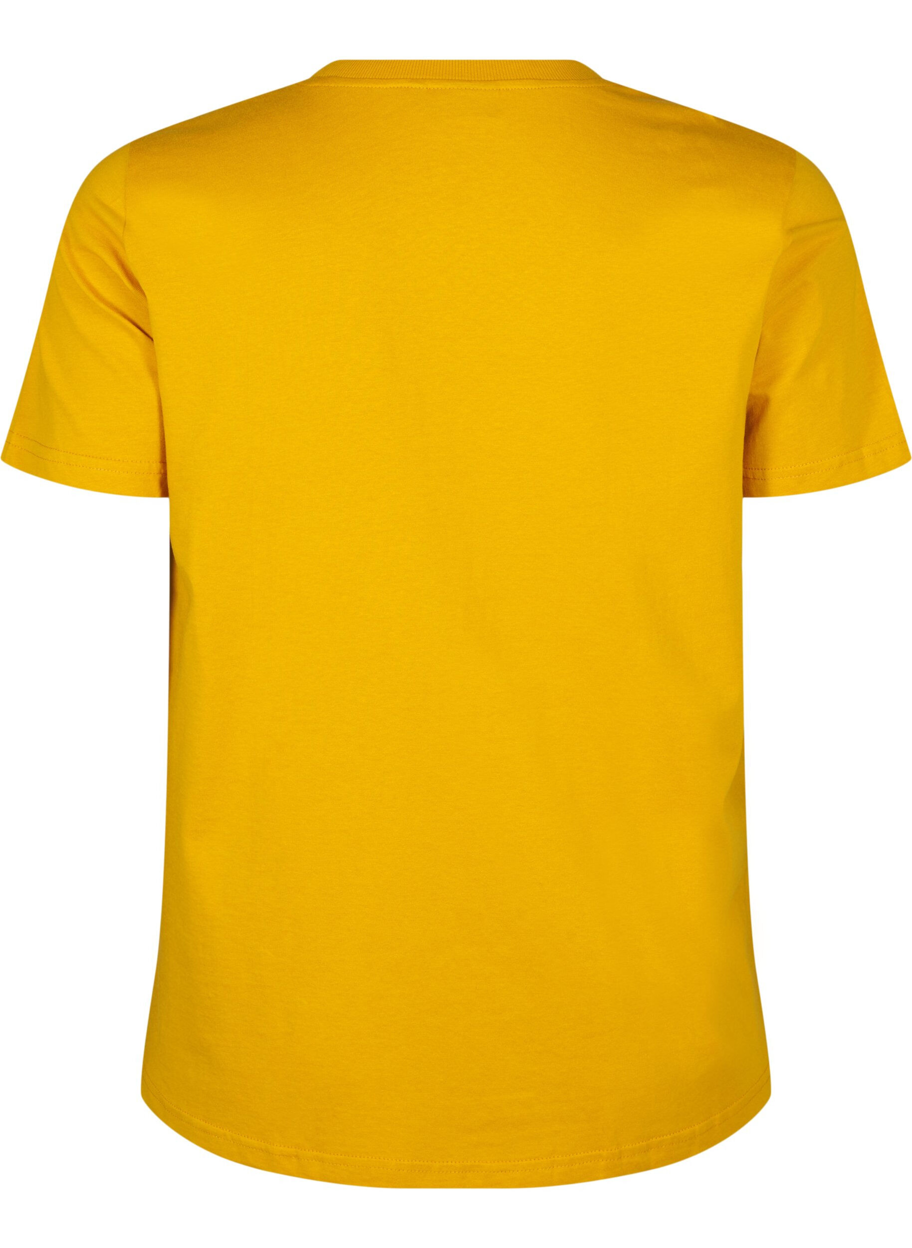 Zizzi Basic katoenen T-shirt met ronde hals, Geel, Packshot image number 1