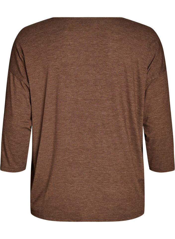 Jersey blouse met 3/4 mouwen, Bruin, Packshot image number 1