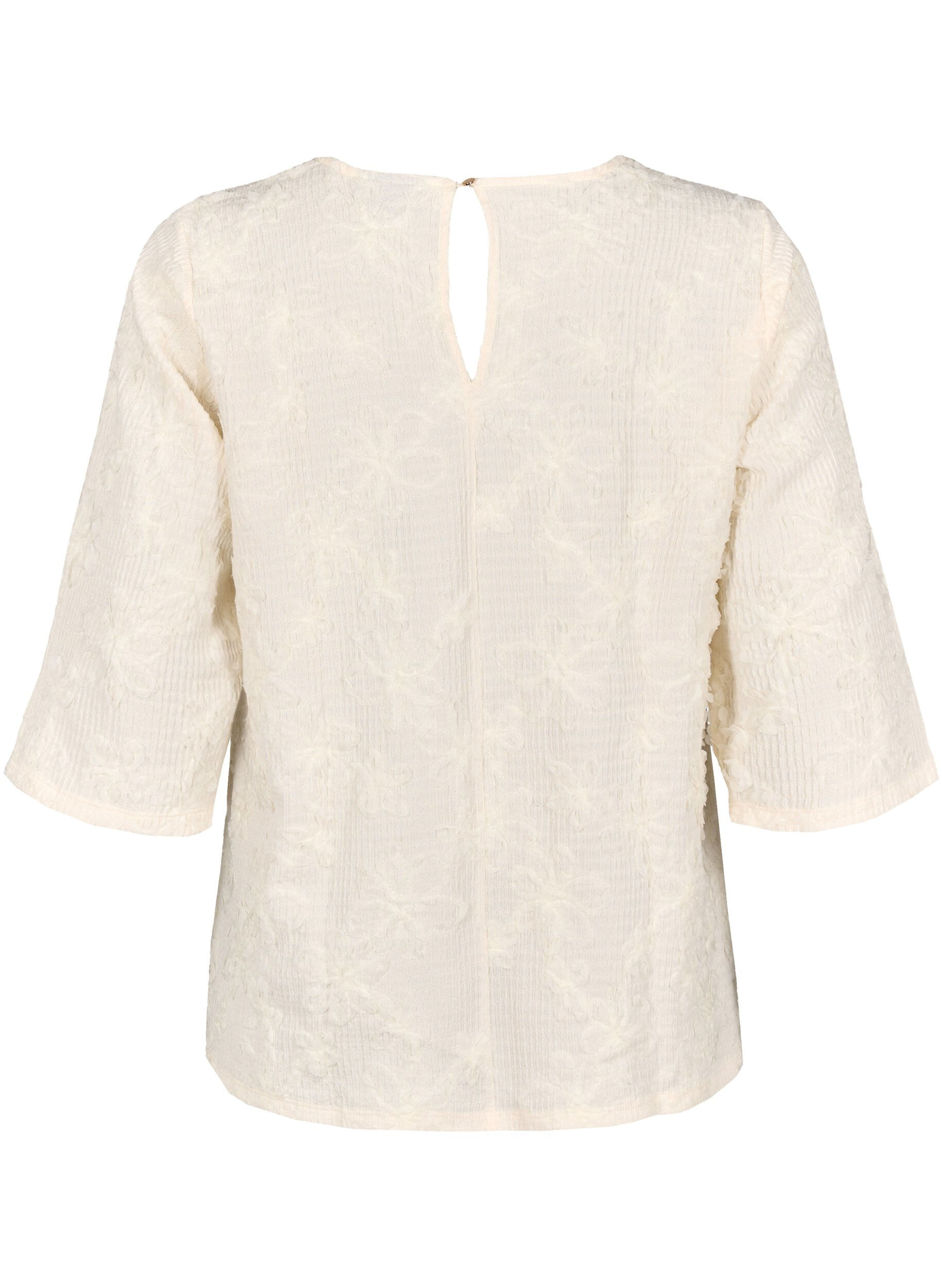 Zizzi Blouse met 3/4 mouwen en 3D bloemen, Warm Off-white, Packshot image number 1
