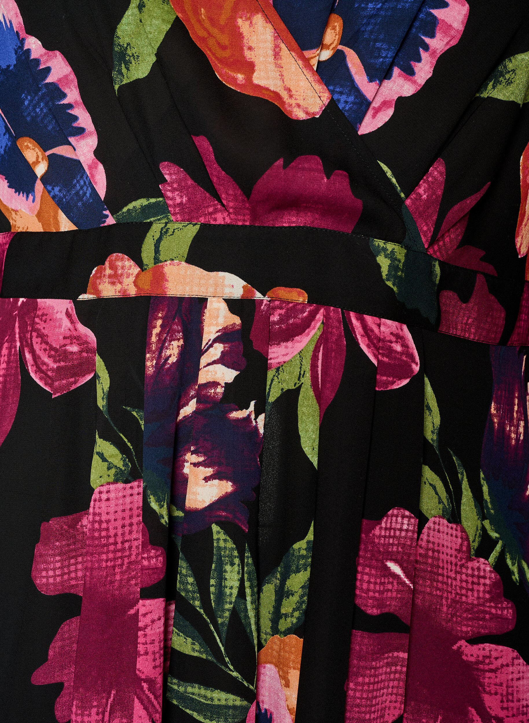 Zizzi Maxijurk met overslaghals en lange mouwen, Zwart, Packshot image number 2