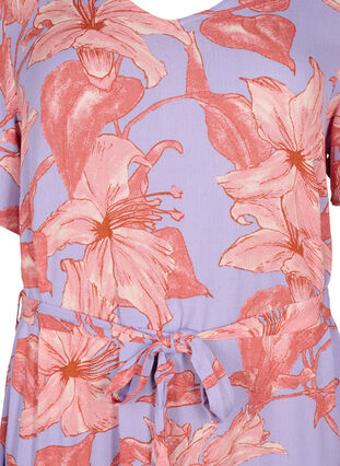 Midi-jurk van viscose met korte mouwen en bloemenprint, Lavender Flower, Packshot image number 2