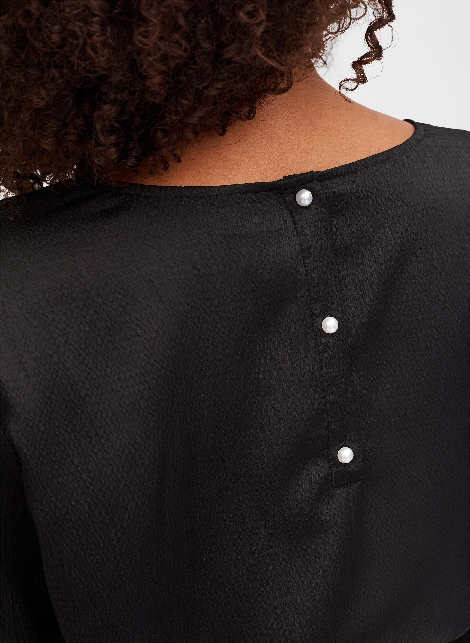 Zizzi Blouse met lange mouwen en ronde hals, Black, Model image number 2