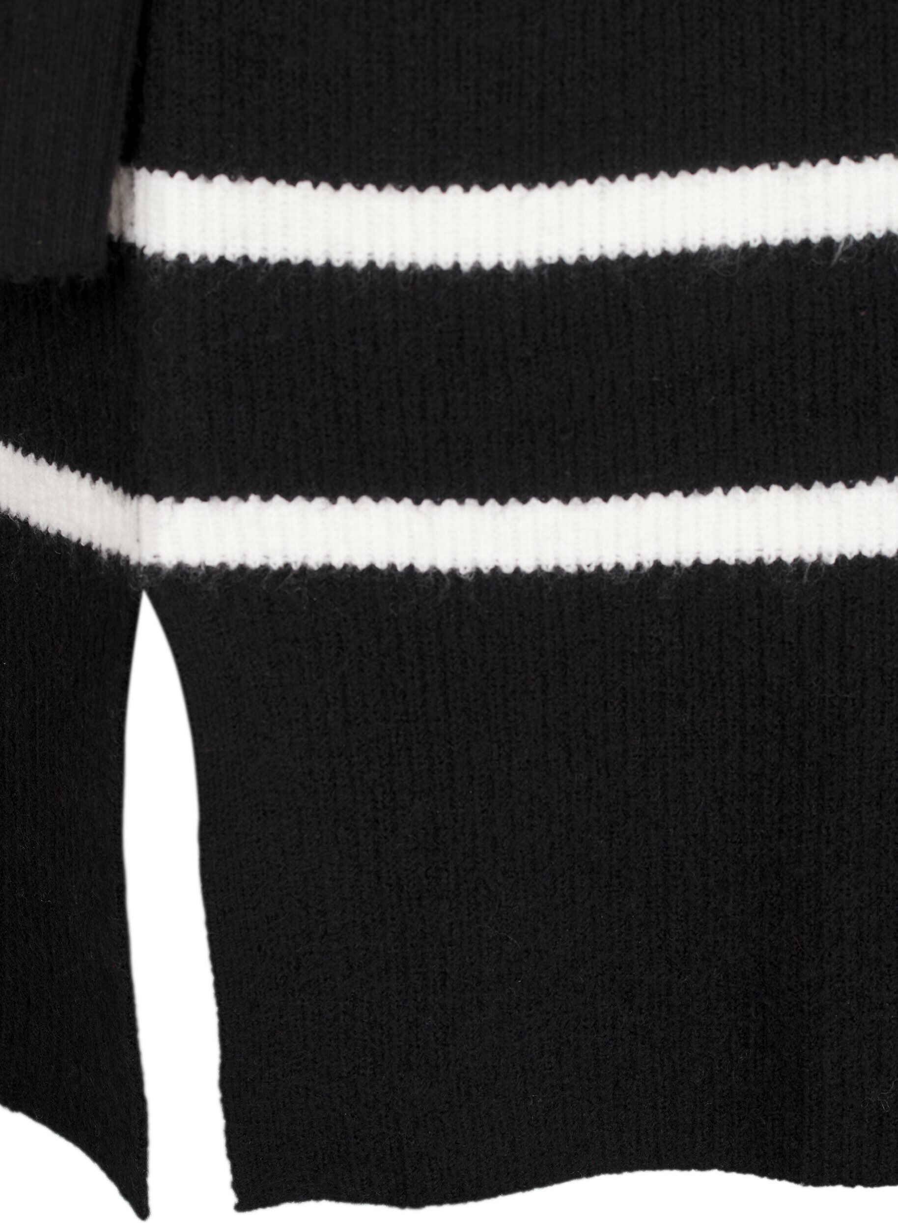 Zizzi Gebreide jurk met lange mouwen en strepen, Black Cloud D. Comb, Packshot image number 3