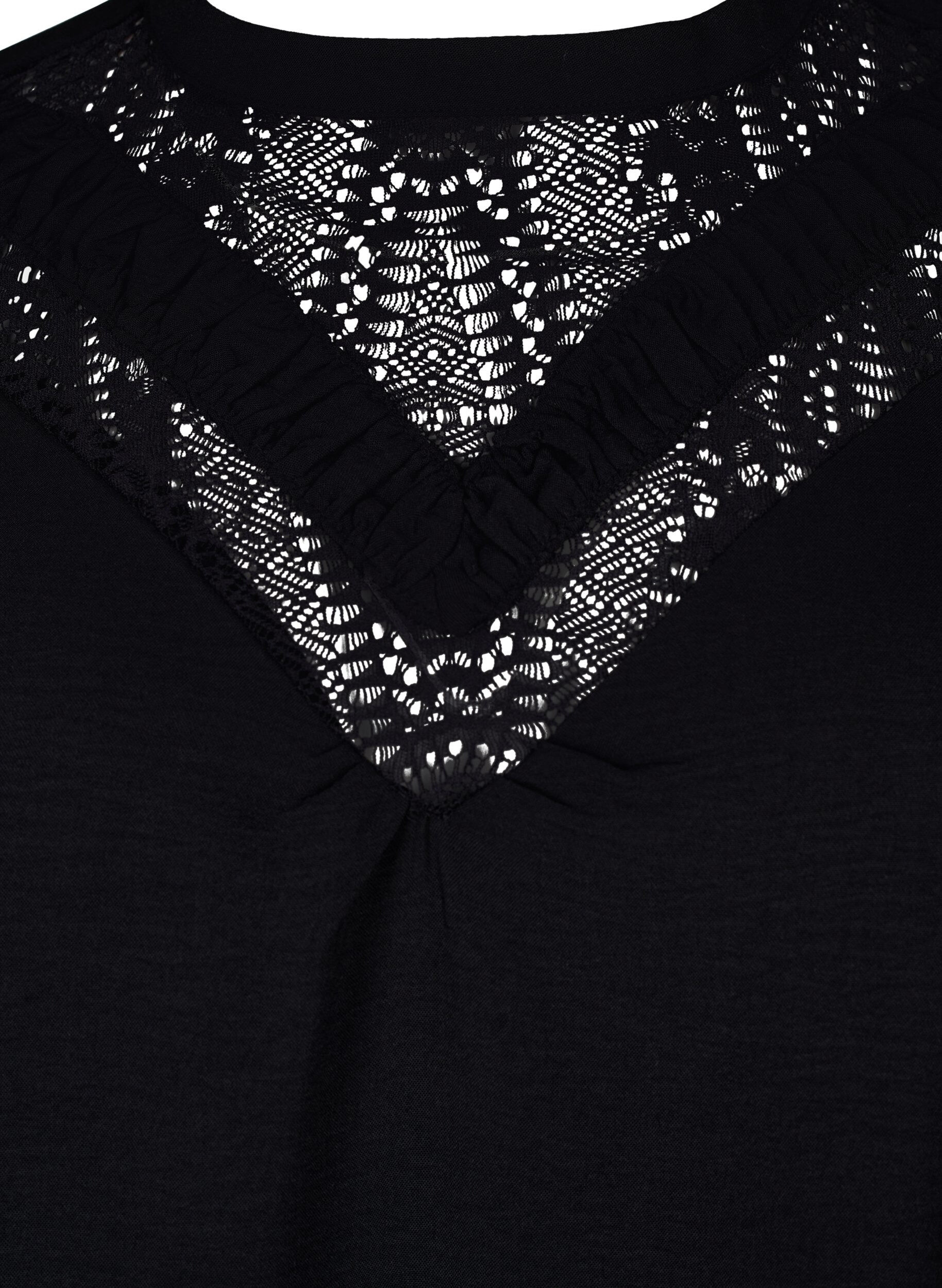 Zizzi Blouse met kanten detail, Black, Packshot image number 2
