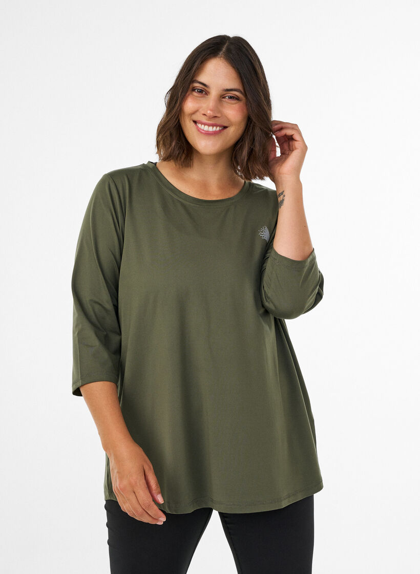 Sporttop met 3/4 mouwen, Groen, Model image number 0