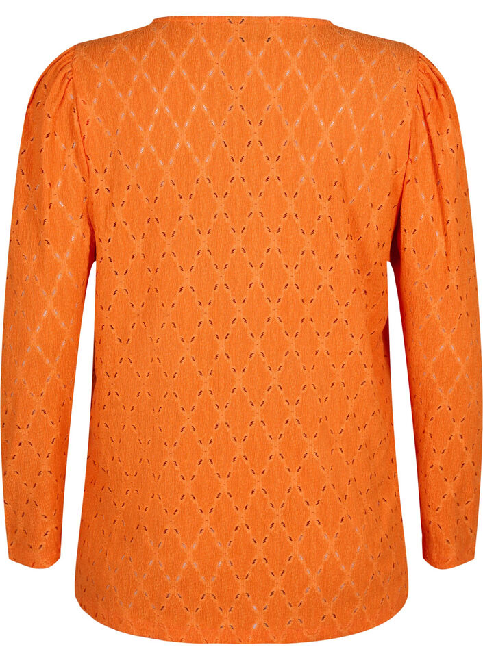 Blouse met V-hals en gaatjespatroon, Carrot, Packshot image number 1