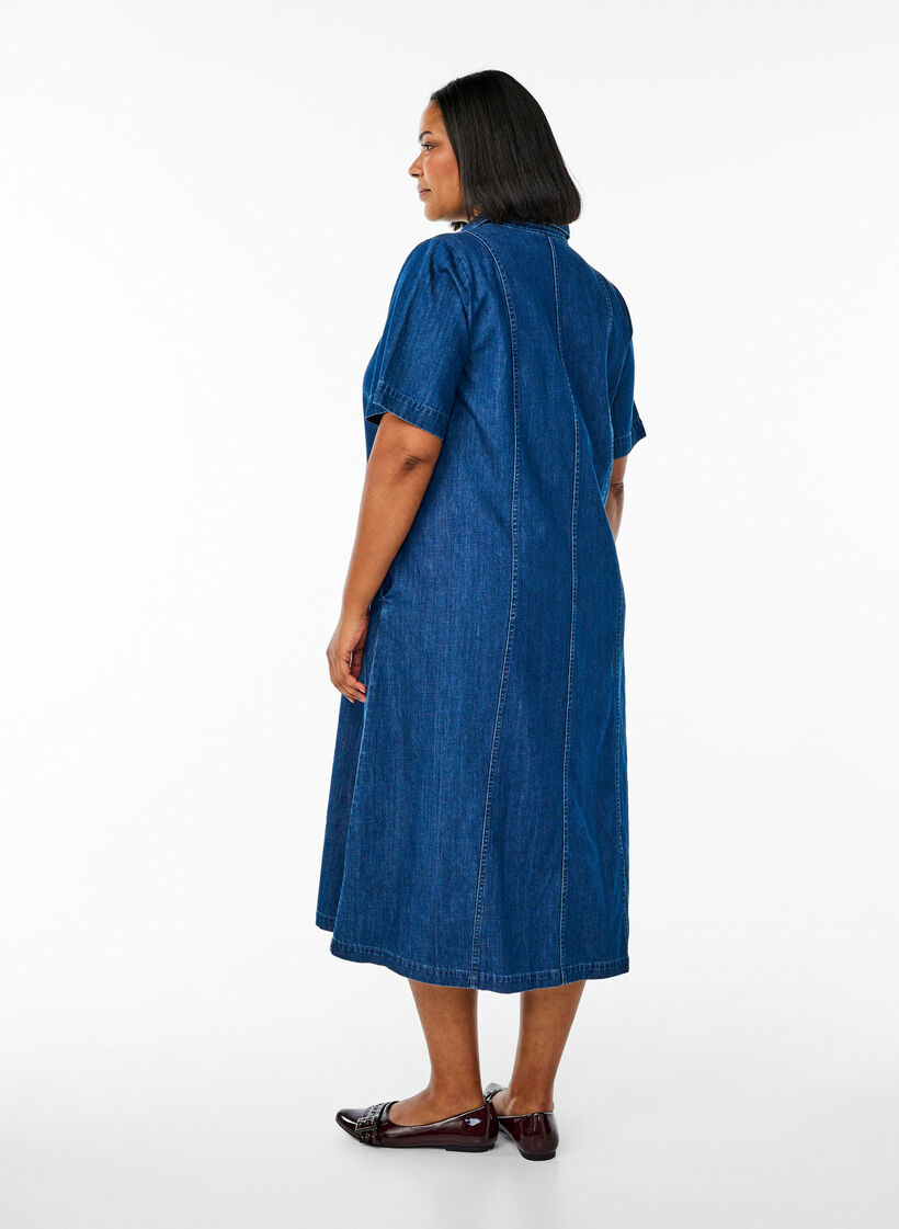 Halflange denim overhemdjurk, Blauw, Model image number 1