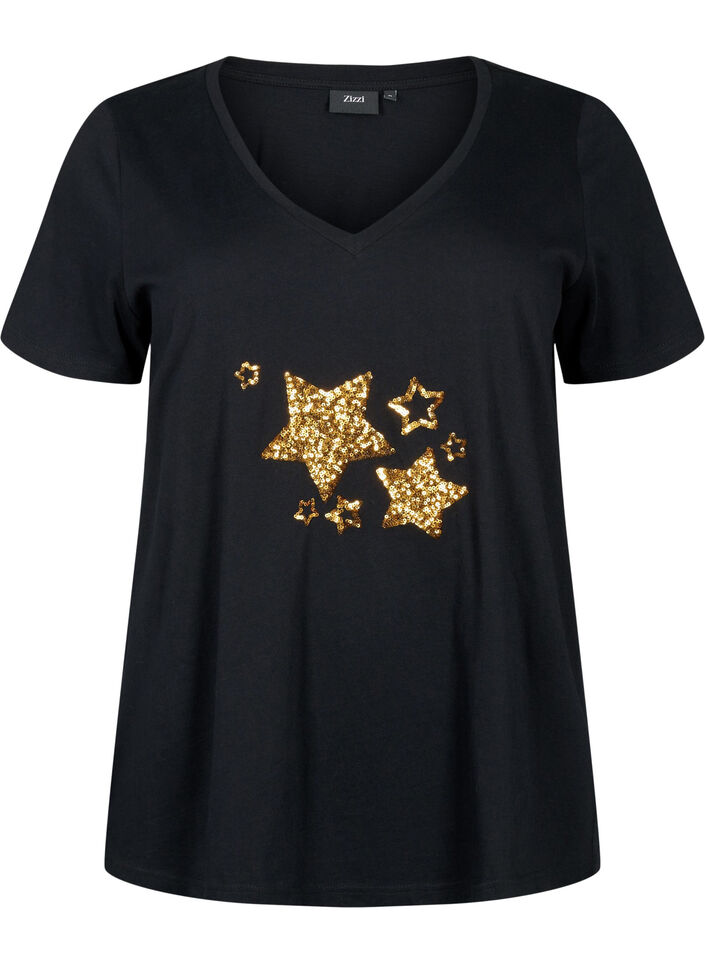 Katoenen T-shirt met pailletten, Black W. Star, Packshot image number 0