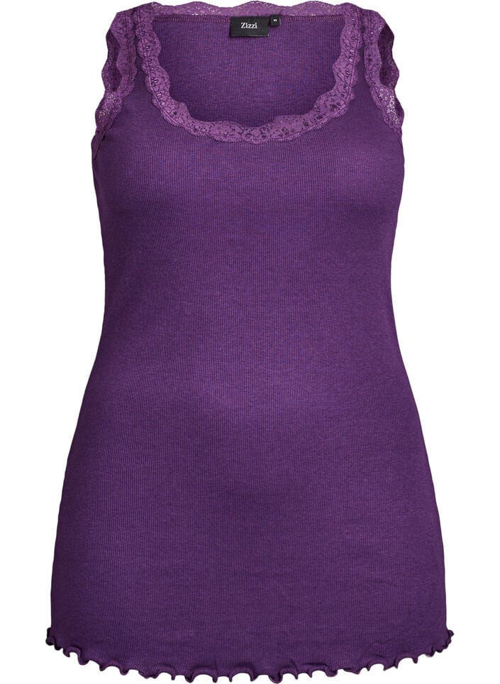 Top met kanten afwerking, Paars, Packshot image number 0