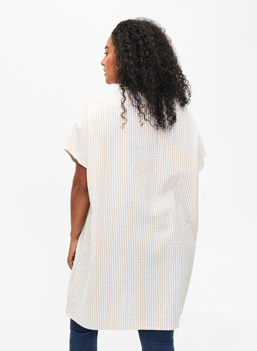 Lang gestreept katoenen overhemd, White/Natrual Stripe, Model image number 1