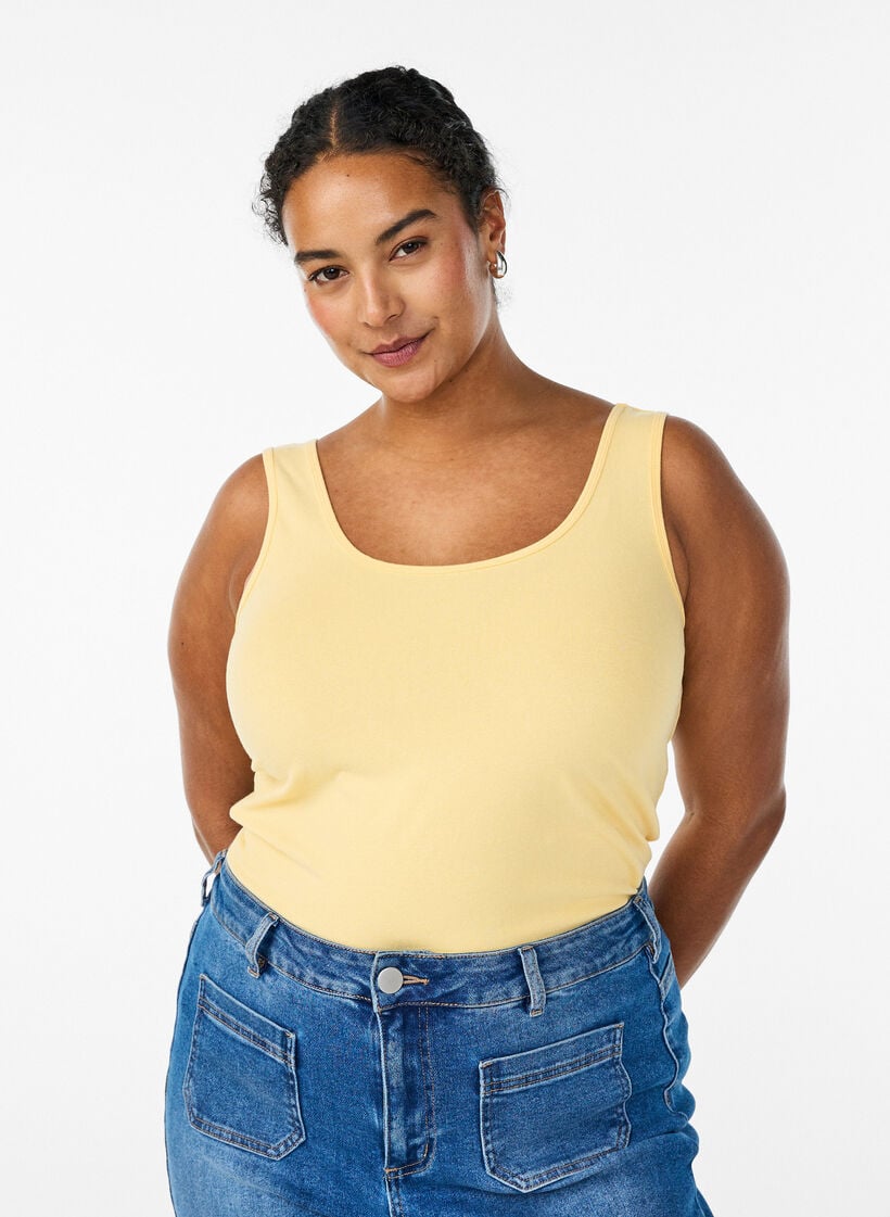 Effen basic top in katoen, Geel, Model image number 0