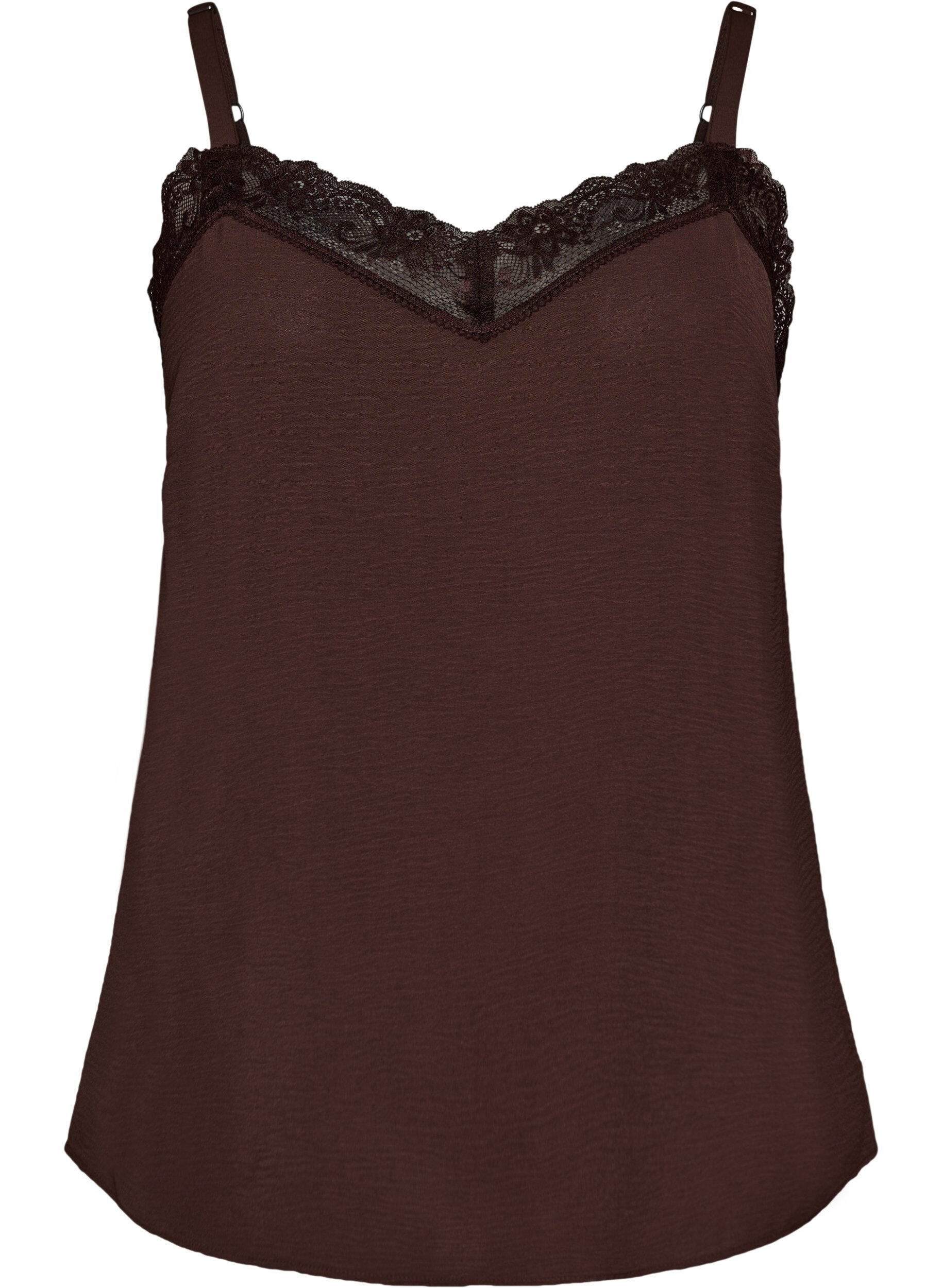 Zizzi Cami top met V-hals en kanten rand, Bruin, Packshot image number 0