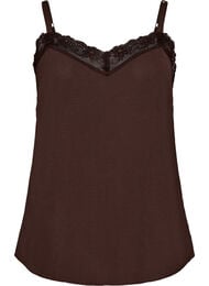 Cami top met V-hals en kanten rand, Bruin