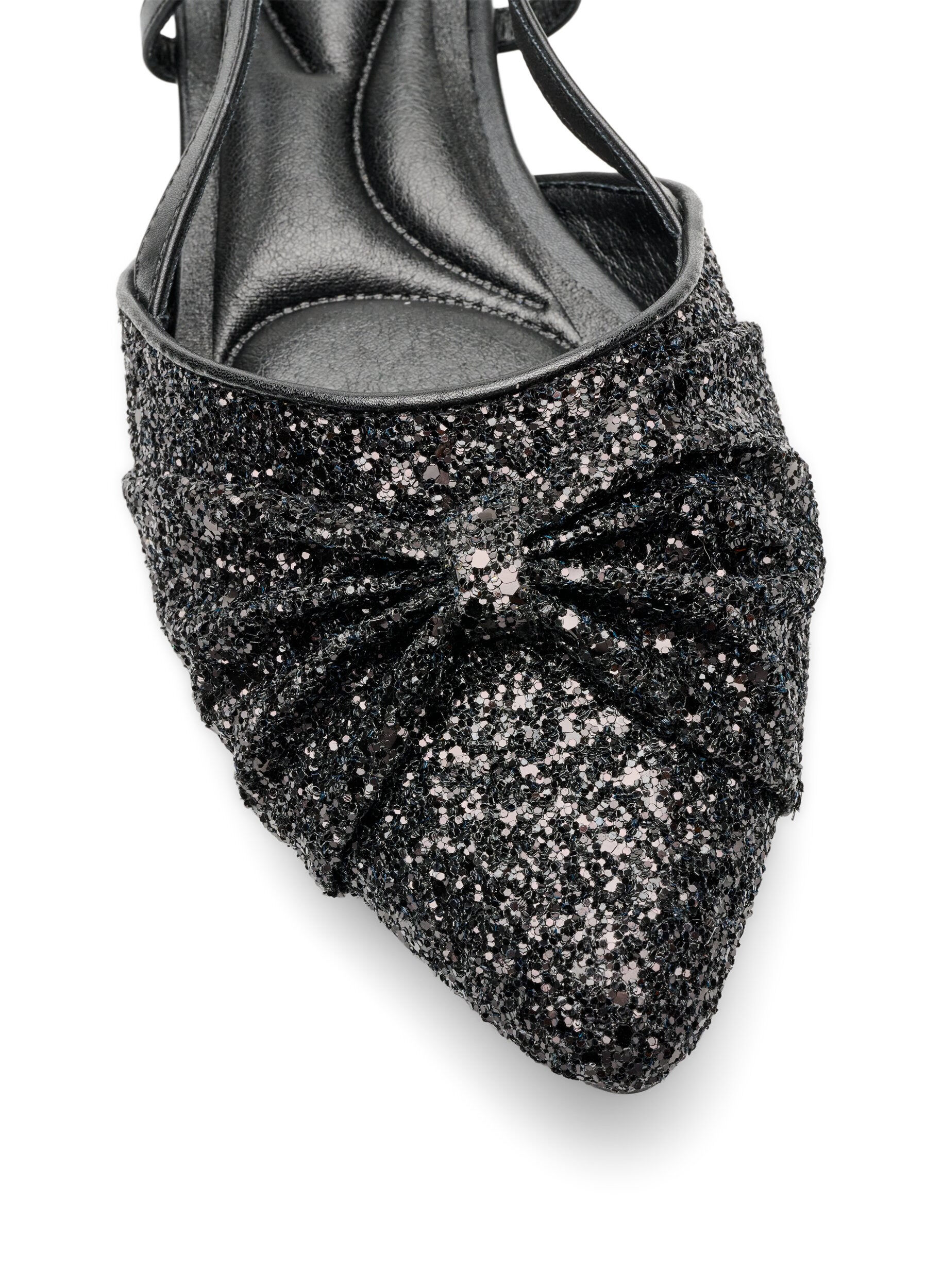 ZizziGlitterende slingback met strikdetail, Zwart, Packshot image number 3