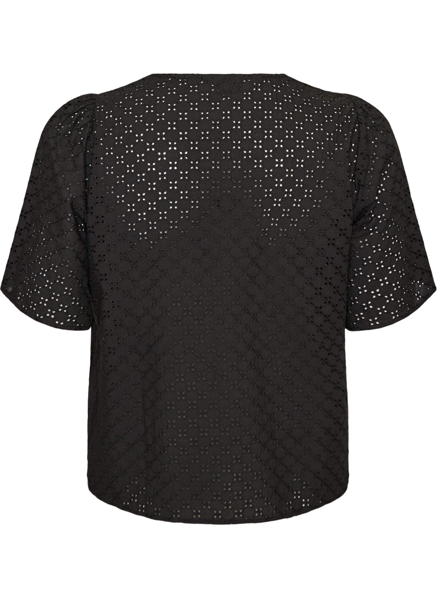 ZizziBlouse in broderie anglaise met knoopsluiting, Zwart, Packshot image number 1