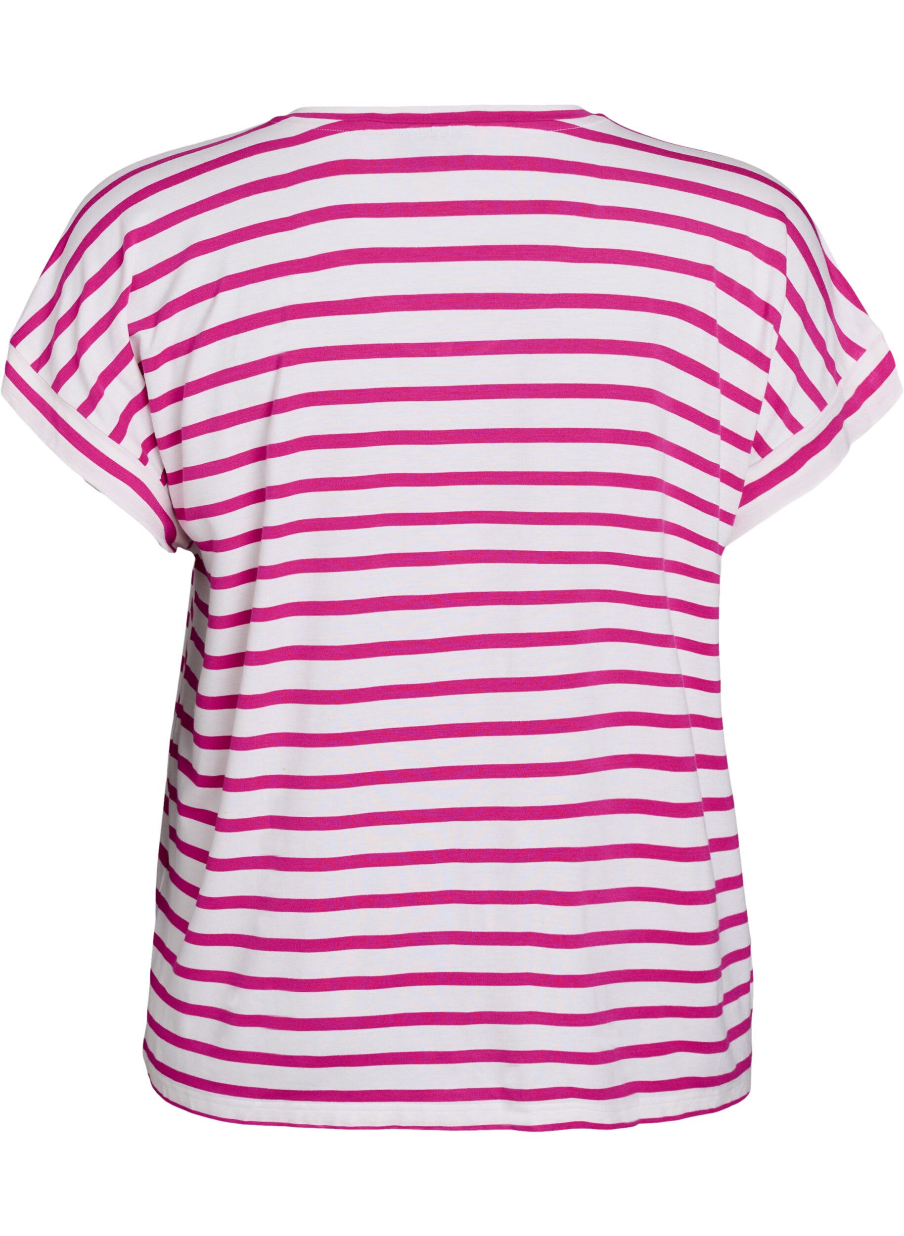 Zizzi Gestreept T-shirt met V-hals, Roze, Packshot image number 1