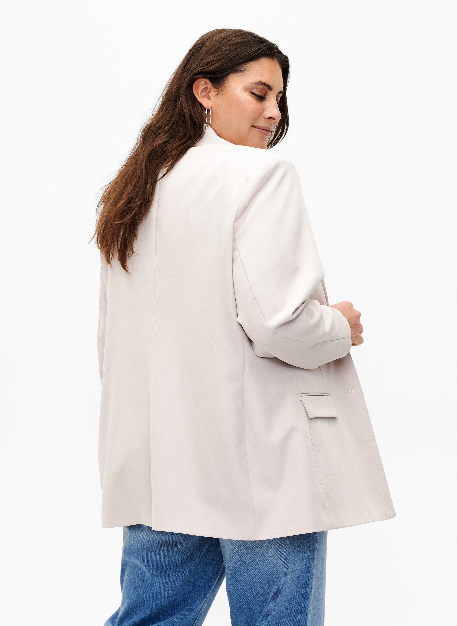 Zizzi Klassieke blazer met knoopsluiting, Pumice Stone, Model image number 1