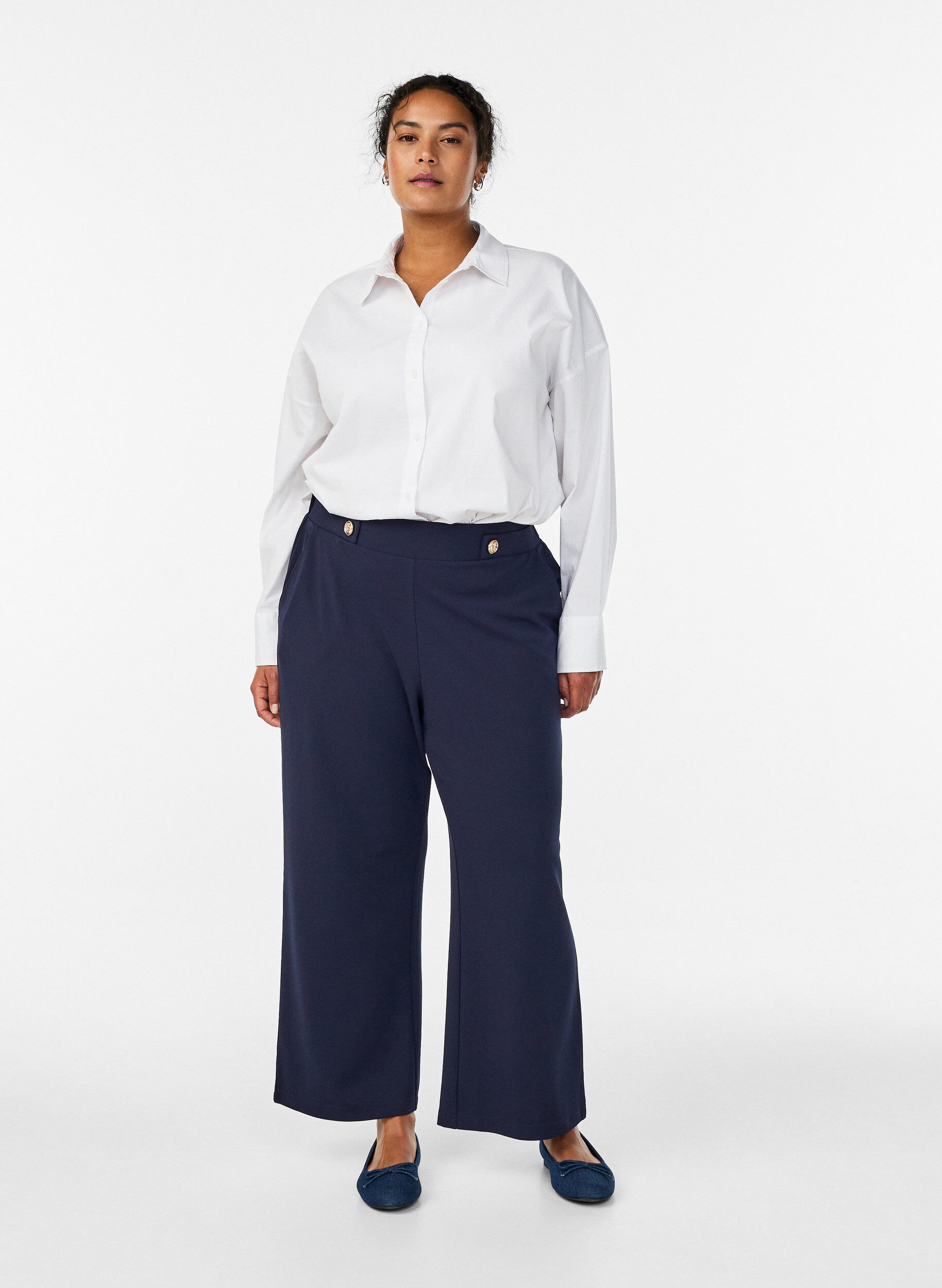 Zizzi Losse broek met zakken, Blauw, Model image number 0
