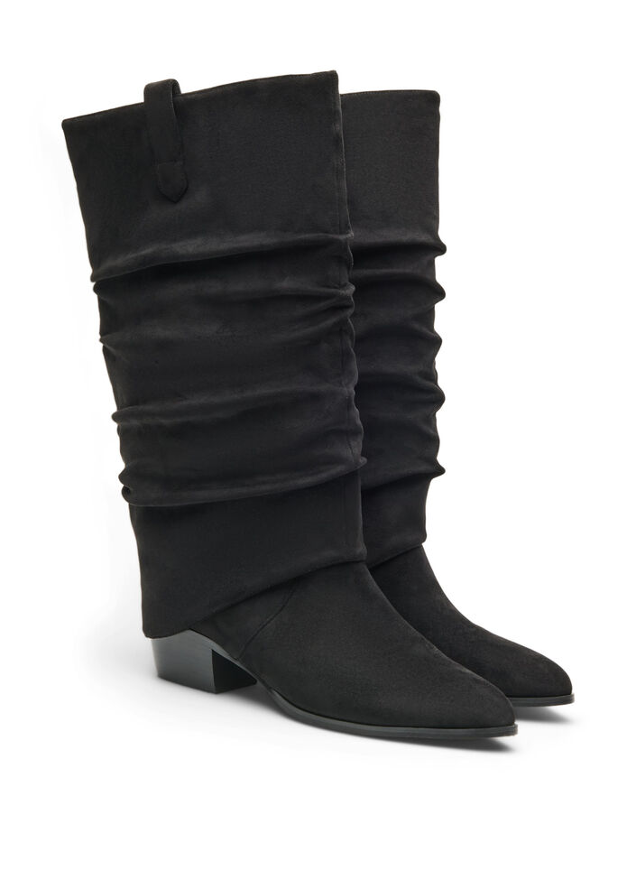 Lange laars met su&egrave;de-look en een afneembare schacht, Zwart, Packshot image number 1