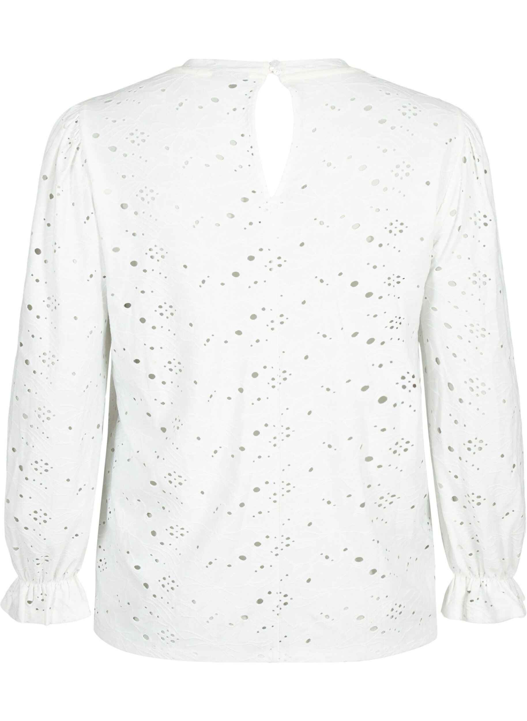 Zizzi Blouse met lange mouwen en gaatjespatroon, Bright White, Packshot image number 1