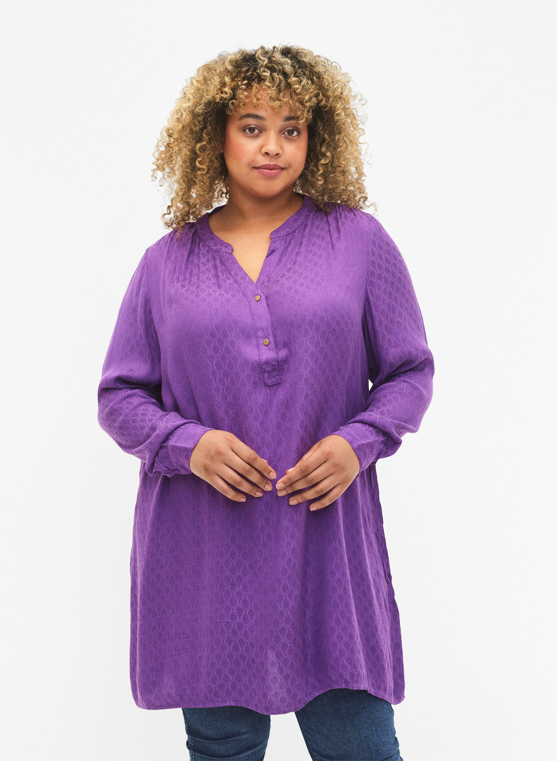 Zizzi Viscose tuniek met Ton sur Ton patroon, Lavender Violet, Model image number 0