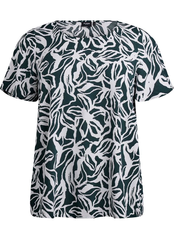 Viscose blouse met korte mouwen en print, Groen, Packshot image number 0