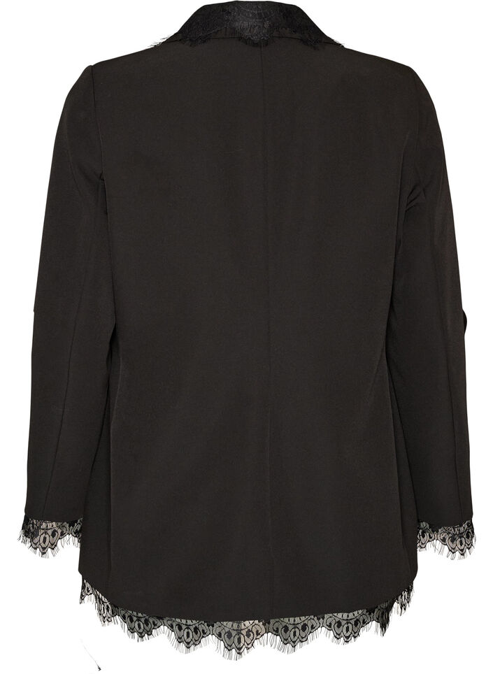 Blazer met kanten rand, Zwart, Packshot image number 1