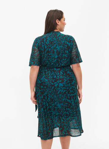 Bedrukte midi-jurk met overslag, Black Green AOP, Model image number 1